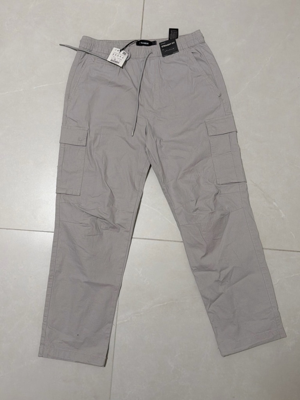 Pull&Bear Light Gray Cargo Pants with Drawstring
